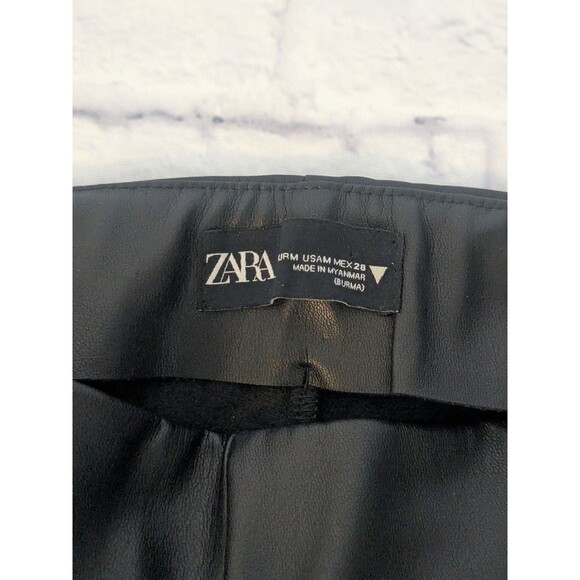 Zara Faux Leather Black Pants High Rise Straight Leg Side Zip Medium - Picture 4 of 8